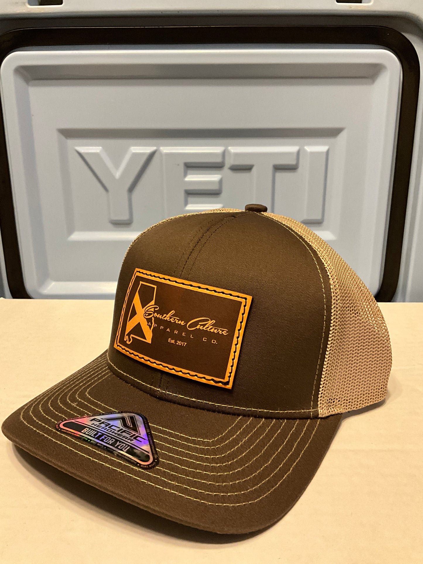 Alabama State Dark Leather Patch Trucker Hat