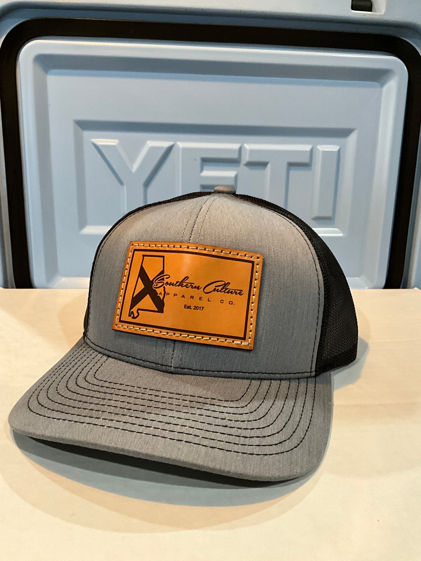 Alabama State Light Leather Patch Trucker Hat