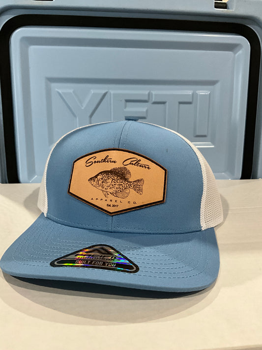 Crappie Fish Leather Patch Trucker Hat