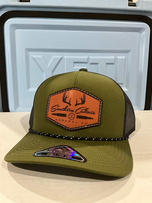 Antlers & Bullet Leather Patch Rope Trucker Hat